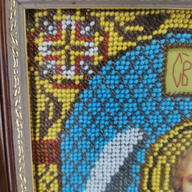 Икона "Святой архангел Гавриил", плетение бисером, размер полотна 17.8х24 см. Картинка 12